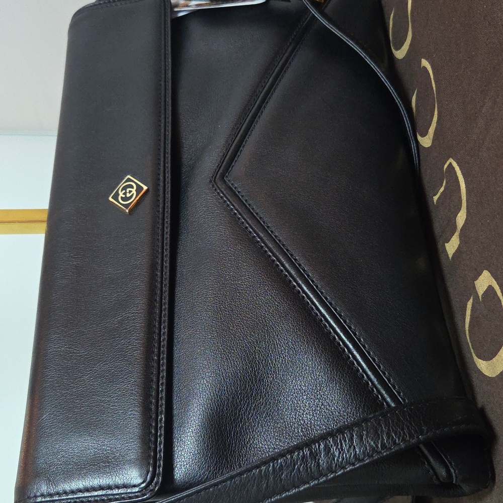 GUCCI 1970's Ultra Rare Collectable black leather clutch /crossbody/shoulder bag - Picture 10 of 17